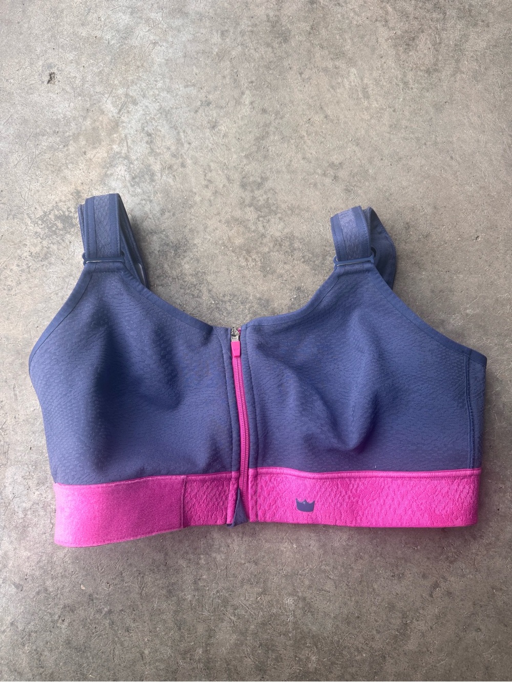 SHEFIT Navy and Hot Pink Front-Zip Support Sports Bra